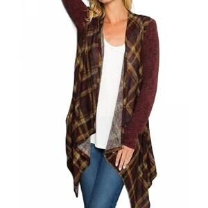 NEW STYLE USA feeling like fall plaid cardigan in burgundy